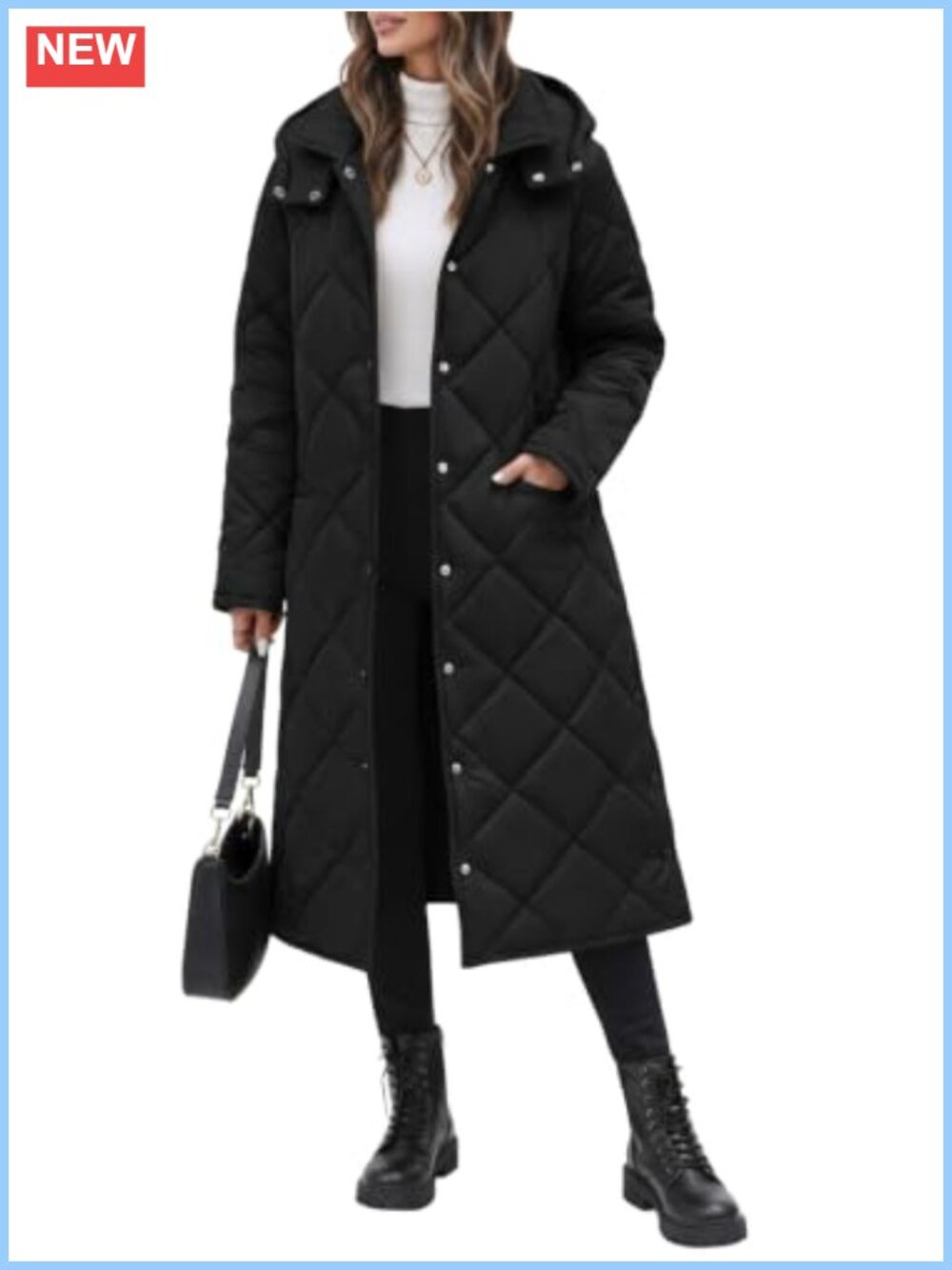 Quilted Long Puffer Coat Hooded Button Winter Jacket